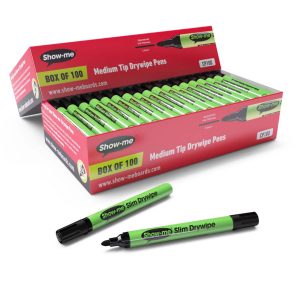 Show-me Drywipe Pens, Medium Tip, Black 100pk