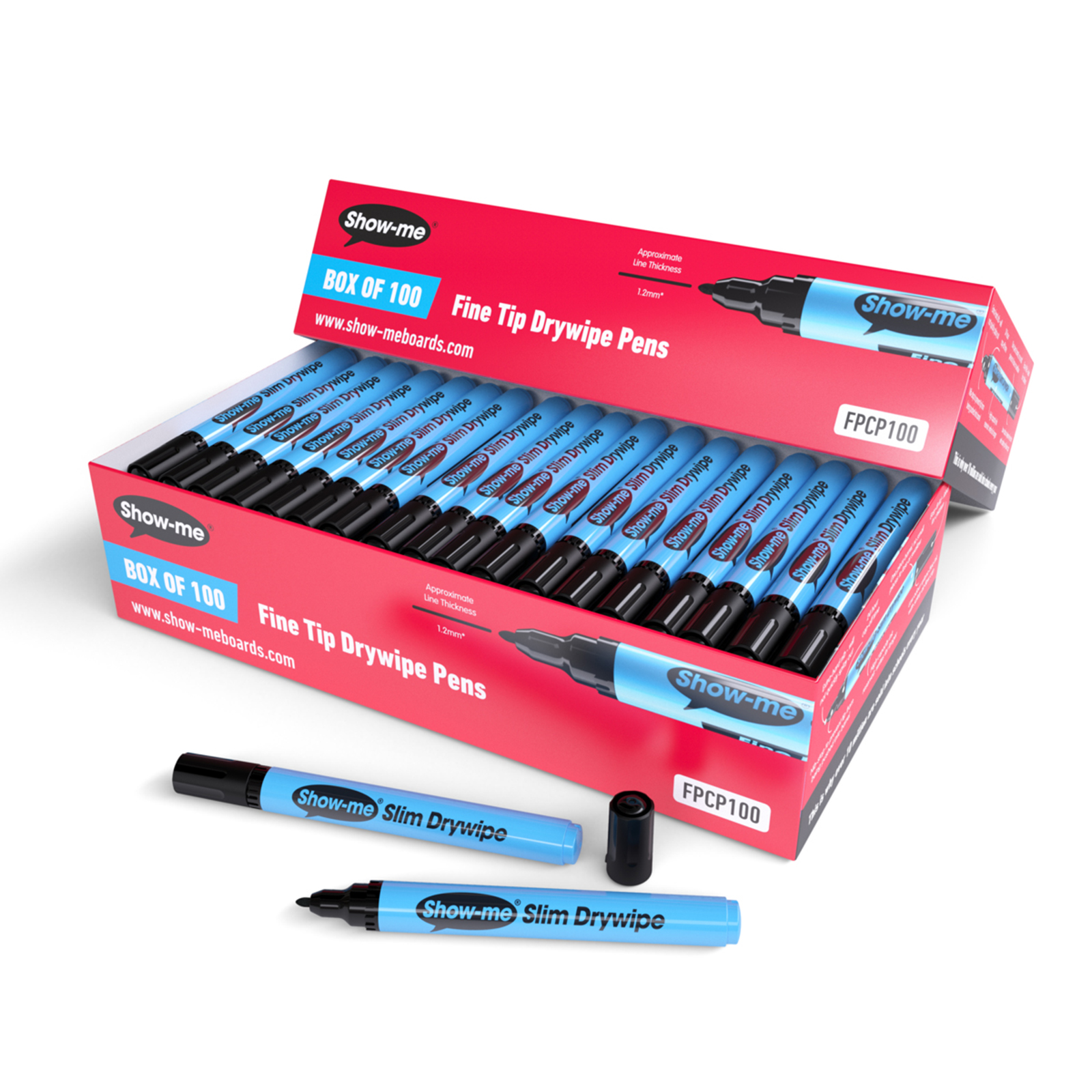 Show-me Black Drywipe Pens Fine Tip 100pk