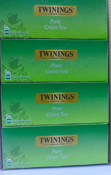 Twinings Pure Green Tea 100 Tea Bags individually wrapped, Carton of 4 boxes